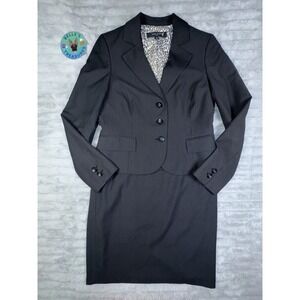 Nine West Suit‎ Size 10 Black Gold PinStripe Blazer & Skirt Set Leopard Office